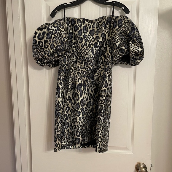 Aidan Mattox strapless, leopard cocktail dress with off the shoulder sleeves - Picture 4 of 8